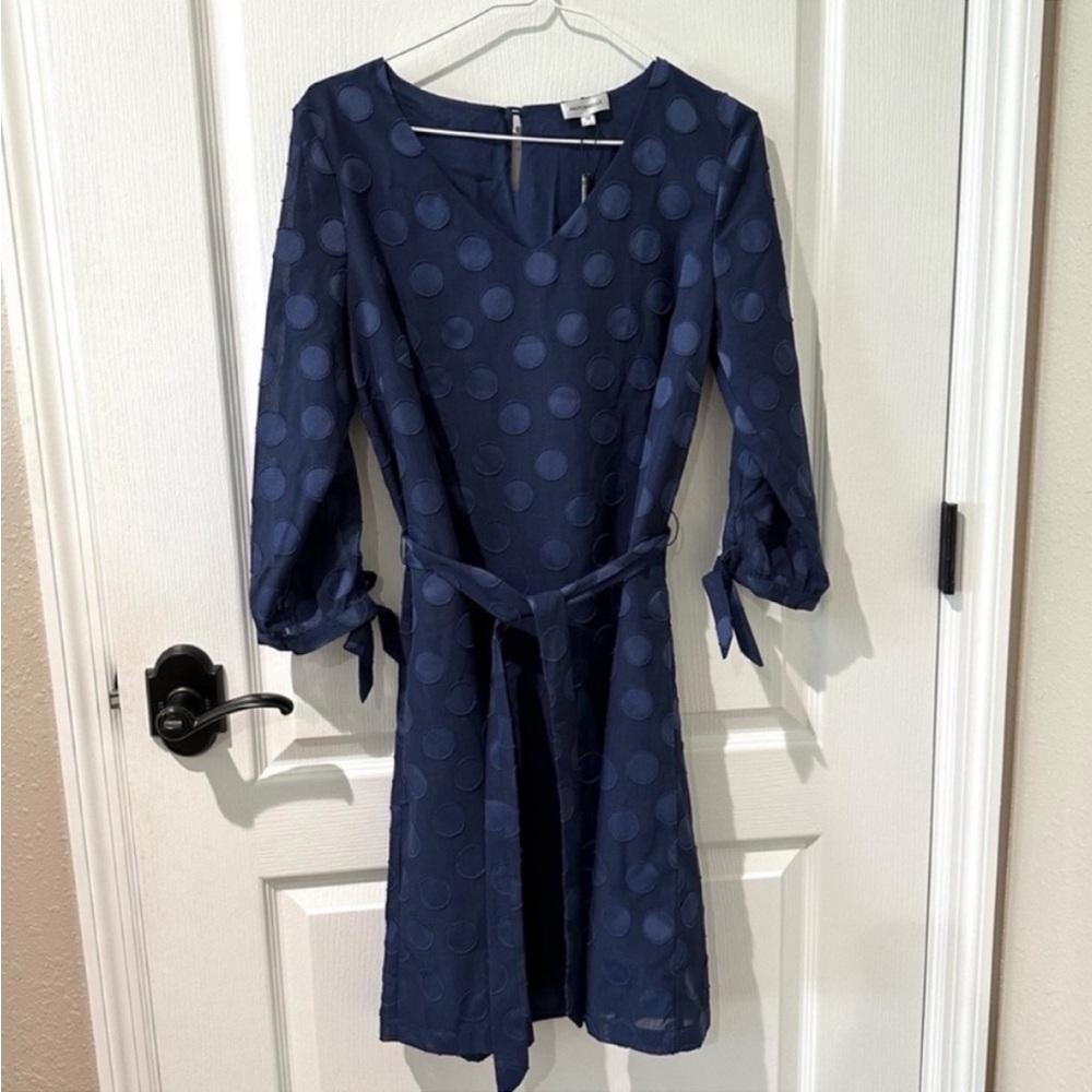 Antonelle Blue Polka Dot Vanissa Robe V-Neck Dress. NWT
